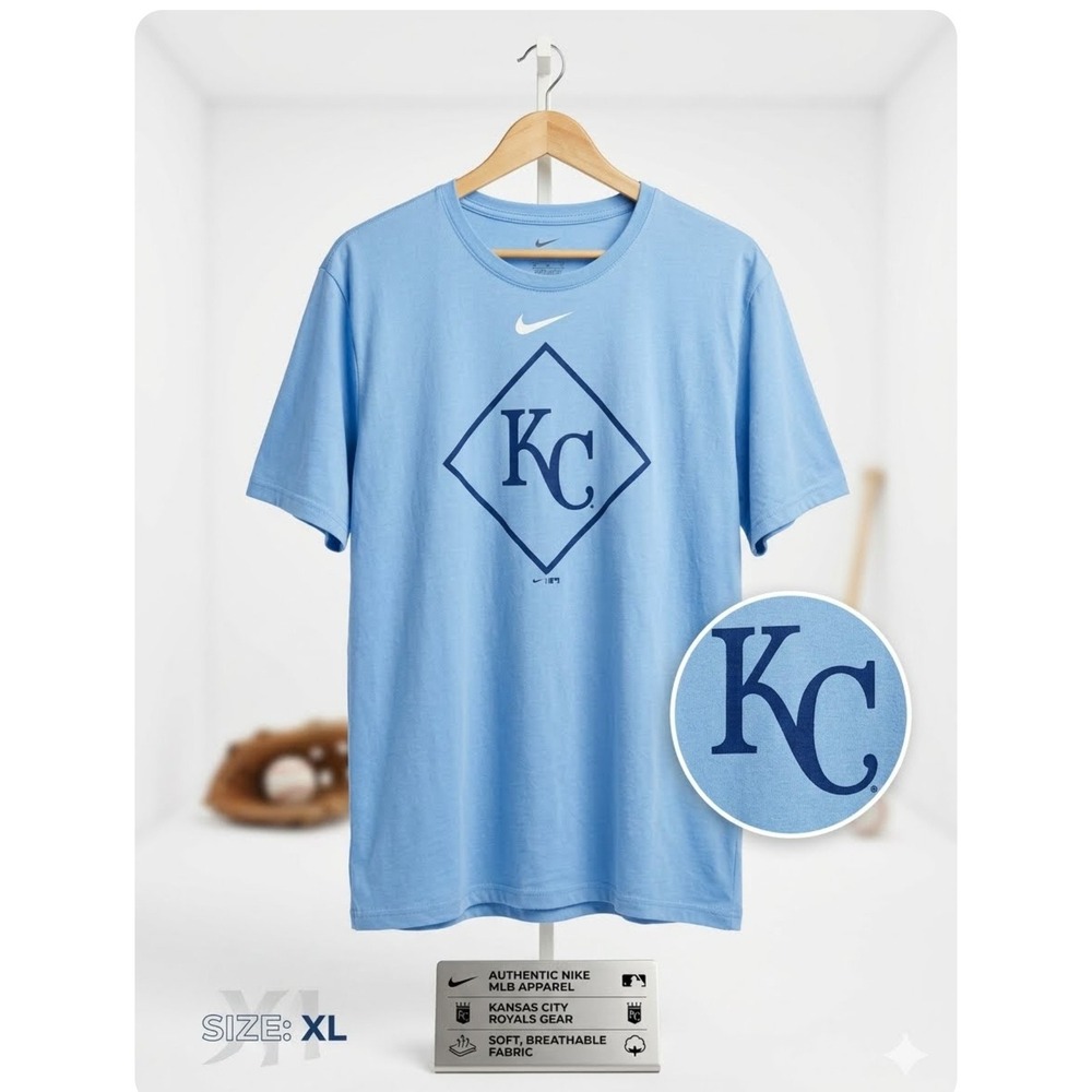 Nike Kansas City Royals MLB Dri-FIT Graphic T-Shirt Mens XXL Light Blue KC Logo